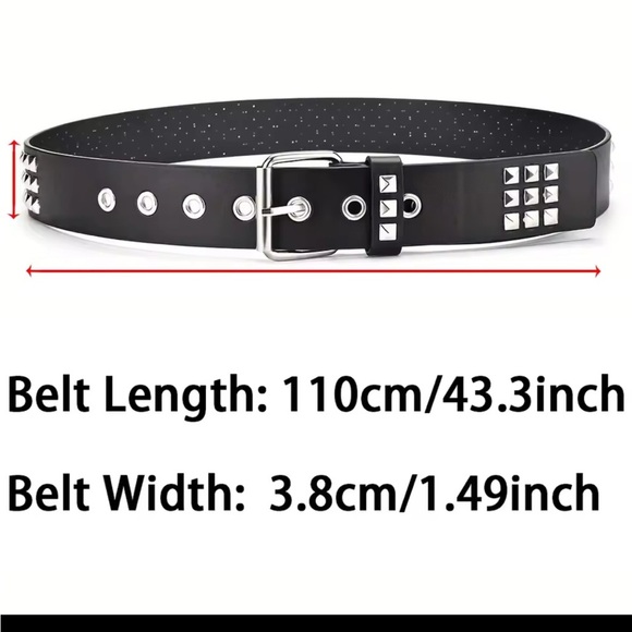 Unisex Black Studded Belt 43” - Picture 2 of 5
